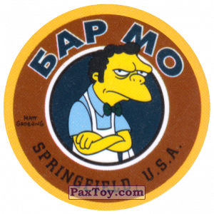 PaxToy.com  Фишка / POG / CAP / Tazo 98 Бар Мо! - Бар Мо из Cheetos: The Simpsons Tazo