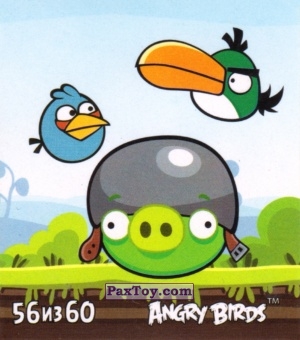 PaxToy.com  Карточка / Card, Наклейка / Стикер 56 из 60 Blue and Hal and Helmet Pig из Cheetos: Angry Birds 2