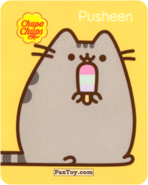 PaxToy.com  Наклейка / Стикер 11 (Желтый фон) - Pusheen кушает трехцветное морожено из Chupa Chups: Pusheen