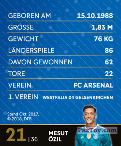 PaxToy.com - 21. Mesut Özil (Сторна-back) из REWE: DFB Sammelkarten 2018
