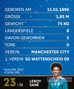 PaxToy.com - 23. Leroy Sané (Сторна-back) из REWE: DFB Sammelkarten 2018