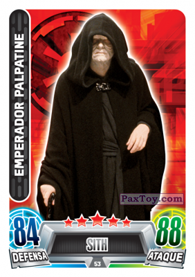 PaxToy.com  Карточка / Card 053 Emperador Palpatine из Carrefour: Star Wars Heroes y Villanos Force Attax