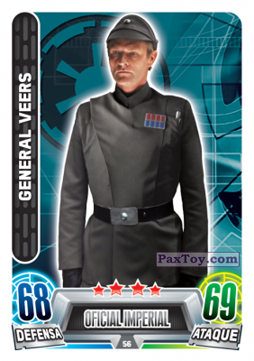 PaxToy.com  Карточка / Card 056 General Veers из Carrefour: Star Wars Heroes y Villanos Force Attax