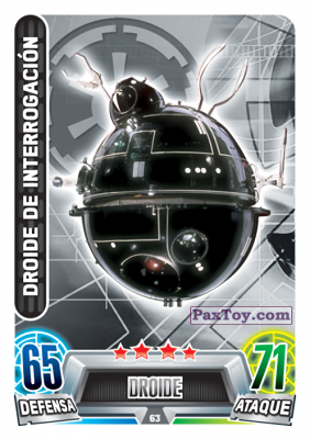 PaxToy.com  Карточка / Card 063 Droide De Interrogacion из Carrefour: Star Wars Heroes y Villanos Force Attax