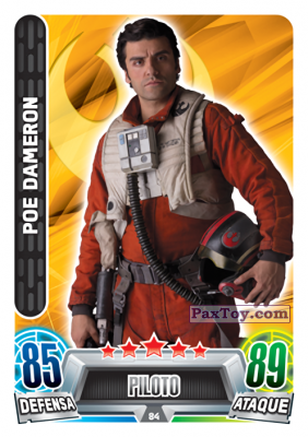 PaxToy.com  Карточка / Card 084 Poe Dameron из Carrefour: Star Wars Heroes y Villanos Force Attax