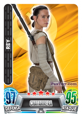 PaxToy.com  Карточка / Card 094 Rey из Carrefour: Star Wars Heroes y Villanos Force Attax