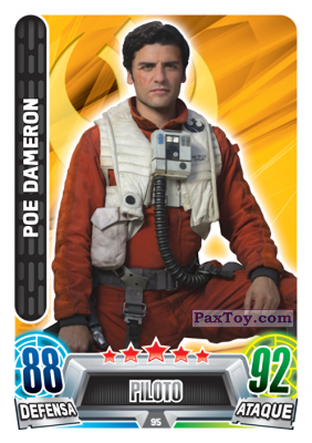 PaxToy.com  Карточка / Card 095 Poe Dameron из Carrefour: Star Wars Heroes y Villanos Force Attax