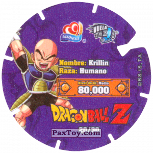 PaxToy.com - 20/30 Krillin - Humano (Сторна-back) из Gamesa: Dragon Ball Z - Vuela Tazos Prismatic