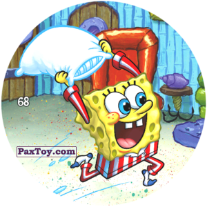 PaxToy.com  Фишка / POG / CAP / Tazo 068 Губка боб бьется подушкой из Chipicao: Sponge Bob