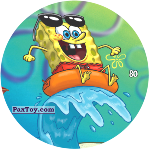 PaxToy.com  Фишка / POG / CAP / Tazo 080 Губка Боб катается на волнах из Chipicao: Sponge Bob