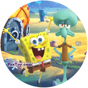 PaxToy.com  Фишка / POG / CAP / Tazo 085 Счестливый Губка Боб и хмурый Сквидвард из Chipicao: Sponge Bob