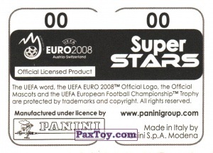 PaxToy.com - Наклейка / Стикер 25 Puyol (España) (Сторна-back) из Cheetos: Euro 2008 Super Stars Stickers