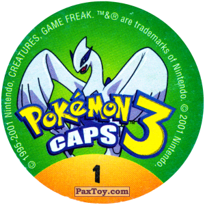 PaxToy.com - 001 Bulbasaur #001 (Сторна-back) из Nintendo: Caps Pokemon 3 (Green)