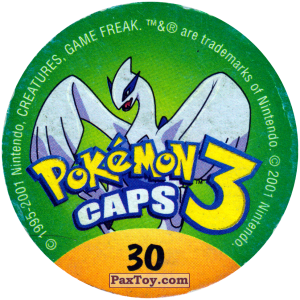 PaxToy.com - 030 Pikachu #025 (Сторна-back) из Nintendo: Caps Pokemon 3 (Green)