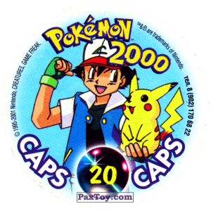 PaxToy.com - 020 Pikachu #025 (Сторна-back) из Nintendo: Caps Pokemon 2000 (Blue)