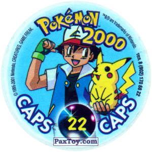 PaxToy.com - Фишка / POG / CAP / Tazo 022 Pikachu #025 (Сторна-back) из Nintendo: Caps Pokemon 2000 (Blue)