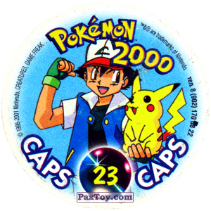 PaxToy.com - 023 Pikachu #025 (Сторна-back) из Nintendo: Caps Pokemon 2000 (Blue)