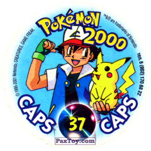 PaxToy.com - 037 Pikachu #025 (Сторна-back) из Nintendo: Caps Pokemon 2000 (Blue)