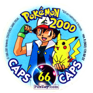 PaxToy.com - 066 Meowth #052 (Сторна-back) из Nintendo: Caps Pokemon 2000 (Blue)