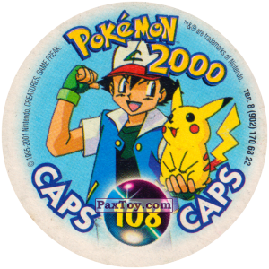 PaxToy.com - 108 Marowak #105 (Сторна-back) из Nintendo: Caps Pokemon 2000 (Blue)