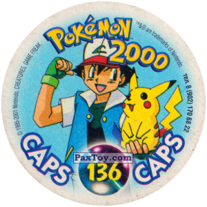 PaxToy.com - 136 Vaporeon #134 (Сторна-back) из Nintendo: Caps Pokemon 2000 (Blue)