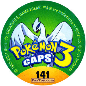 PaxToy.com - 141 Jolteon #135 (Сторна-back) из Nintendo: Caps Pokemon 3 (Green)