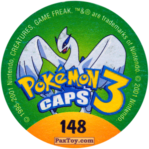 PaxToy.com - Фишка / POG / CAP / Tazo 148 Aerodactyl #142 (Сторна-back) из Nintendo: Caps Pokemon 3 (Green)