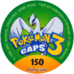 PaxToy.com - 150 Articuno #144 (Сторна-back) из Nintendo: Caps Pokemon 3 (Green)