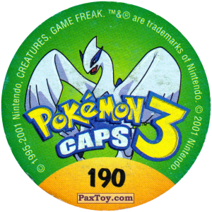 PaxToy.com - Фишка / POG / CAP / Tazo 190 Chinchou #170 (Сторна-back) из Nintendo: Caps Pokemon 3 (Green)