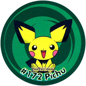PaxToy.com  Фишка / POG / CAP / Tazo 194 Pichu #172 из Nintendo: Caps Pokemon 3 (Green)