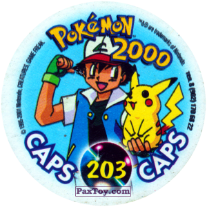 PaxToy.com - Фишка / POG / CAP / Tazo 203 Professor Oak and Delia Ketchum (Кадр Мультфильма) (Сторна-back) из Nintendo: Caps Pokemon 2000 (Blue)