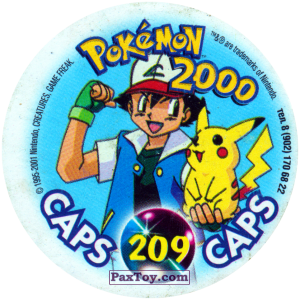 PaxToy.com - Фишка / POG / CAP / Tazo 209 Togepi выскользнул от Misty (Кадр Мультфильма) (Сторна-back) из Nintendo: Caps Pokemon 2000 (Blue)