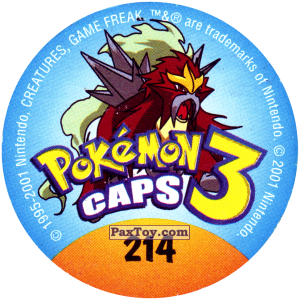 PaxToy.com - Фишка / POG / CAP / Tazo 214 Крутой Пикачу (Сторна-back) из Nintendo: Caps Pokemon 3 (Green)