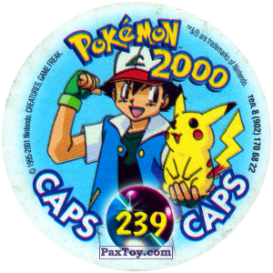 PaxToy.com - Фишка / POG / CAP / Tazo 239 Ash выпускает покемонов (Кадр Мультфильма) (Сторна-back) из Nintendo: Caps Pokemon 2000 (Blue)