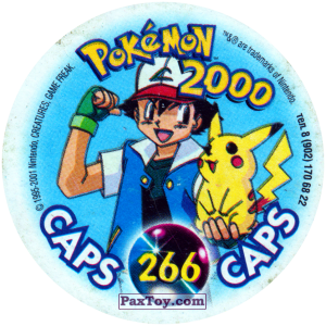 PaxToy.com - Фишка / POG / CAP / Tazo 266 Ash обеспокоен (Кадр Мультфильма) (Сторна-back) из Nintendo: Caps Pokemon 2000 (Blue)