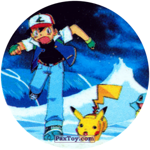 PaxToy.com  Фишка / POG / CAP / Tazo 271 Ash and Pikachu run away from the wave из Nintendo: Caps Pokemon 2000 (Blue)