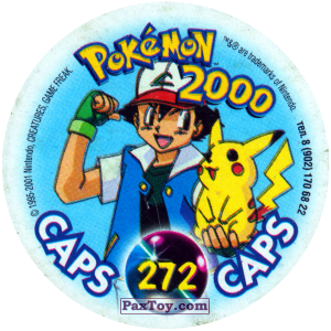 PaxToy.com - Фишка / POG / CAP / Tazo 272 Ash в упряжке покемонов (Кадр Мультфильма) (Сторна-back) из Nintendo: Caps Pokemon 2000 (Blue)