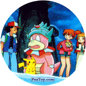 PaxToy.com  Фишка / POG / CAP / Tazo 275 Ash и Slowking (Кадр Мультфильма) из Nintendo: Caps Pokemon 2000 (Blue)