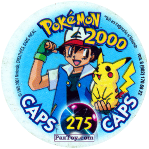 PaxToy.com - Фишка / POG / CAP / Tazo 275 Ash и Slowking (Кадр Мультфильма) (Сторна-back) из Nintendo: Caps Pokemon 2000 (Blue)