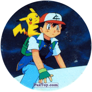 PaxToy.com  Фишка / POG / CAP / Tazo 278 Ash и Pikachu летят Ash и Pikachu летят (Кадр Мультфильма) из Nintendo: Caps Pokemon 2000 (Blue)