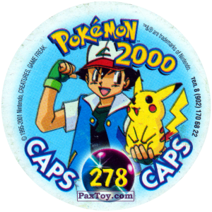 PaxToy.com - Фишка / POG / CAP / Tazo 278 Ash и Pikachu летят Ash и Pikachu летят (Кадр Мультфильма) (Сторна-back) из Nintendo: Caps Pokemon 2000 (Blue)