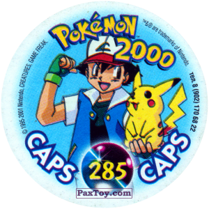 PaxToy.com - Фишка / POG / CAP / Tazo 285 Жемчужина (Кадр Мультфильма) (Сторна-back) из Nintendo: Caps Pokemon 2000 (Blue)