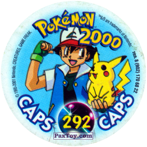 PaxToy.com - Фишка / POG / CAP / Tazo 292 Ash без сознания (Кадр Мультфильма) (Сторна-back) из Nintendo: Caps Pokemon 2000 (Blue)