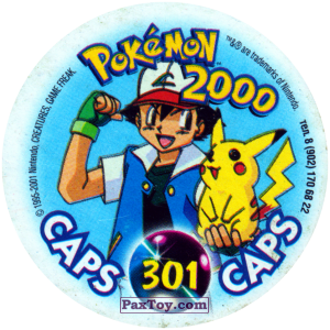 PaxToy.com - Фишка / POG / CAP / Tazo 301 Разбитая Лаборатория (Кадр Мультфильма) (Сторна-back) из Nintendo: Caps Pokemon 2000 (Blue)