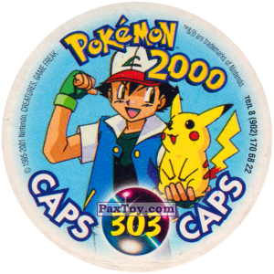 PaxToy.com - 303 Ash an Pikachu (Сторна-back) из Nintendo: Caps Pokemon 2000 (Blue)