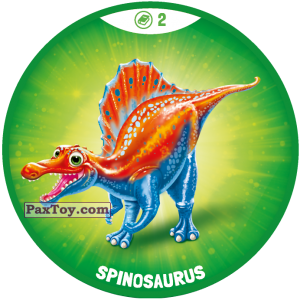 PaxToy.com  Фишка / POG / CAP / Tazo Зеленая фишка 02 Умные Динозавры - Spinosaurus из OZMO: Динозавры 1 и 2