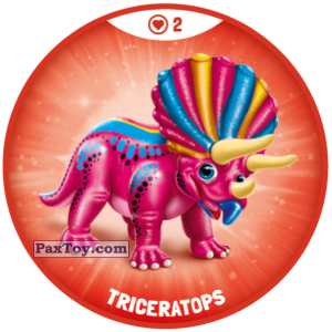 PaxToy.com  Фишка / POG / CAP / Tazo Красная Фишка 02 Храбрые Динозавры - Triceratops из OZMO: Динозавры 1 и 2