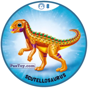 PaxToy.com  Фишка / POG / CAP / Tazo Синяя фишка 08 Быстрые Динозавры - Scutellosaurus из OZMO: Динозавры 1 и 2