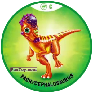 PaxToy.com  Фишка / POG / CAP / Tazo Зеленая фишка 06 Умные Динозавры - Pachycephalosaurus из OZMO: Динозавры 1 и 2