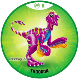 PaxToy.com  Фишка / POG / CAP / Tazo Зеленая фишка 08 Умные Динозавры - Troodon из OZMO: Динозавры 1 и 2